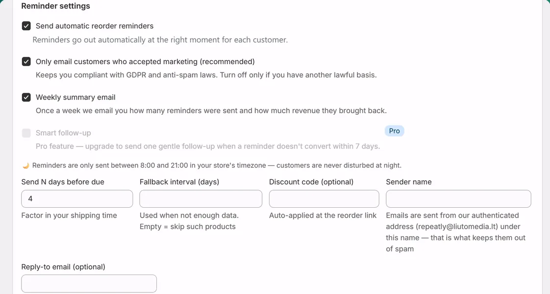 Repeatly – Settings
